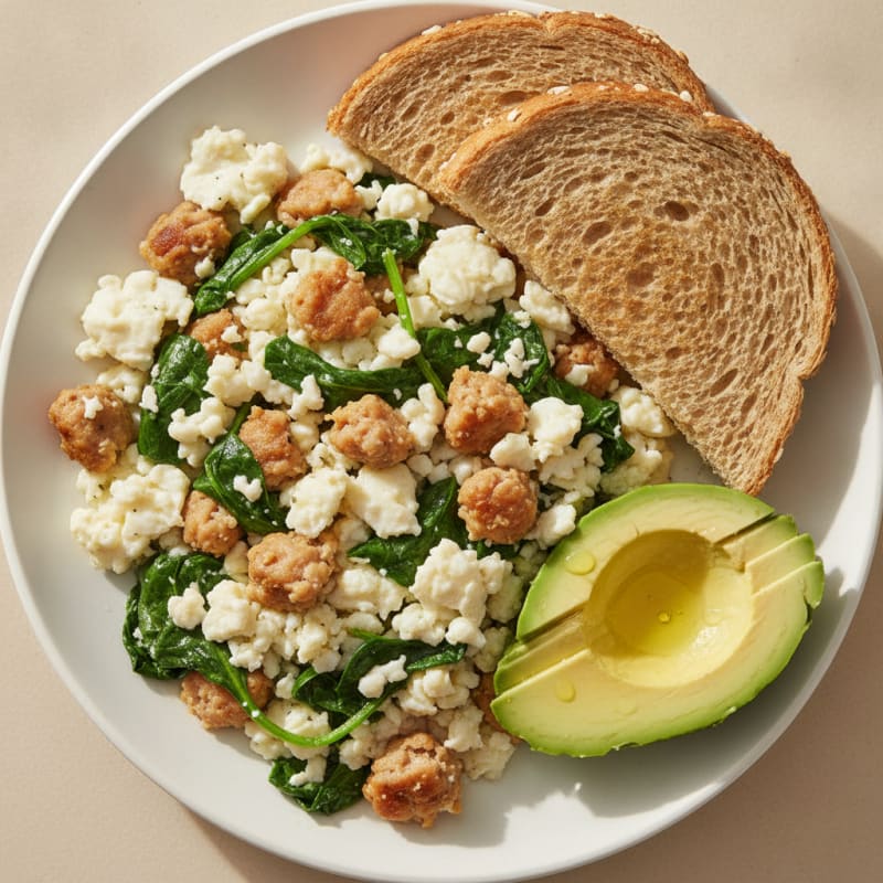 Egg White and Turkey Sausage Scramble with Spinach