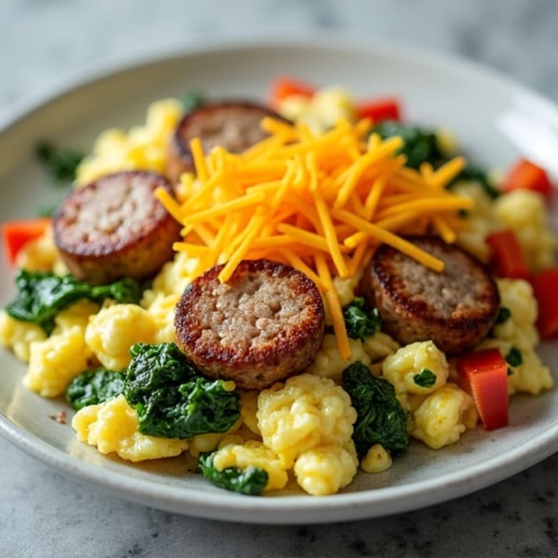 Chicken Sausage and Spinach Egg Scramble