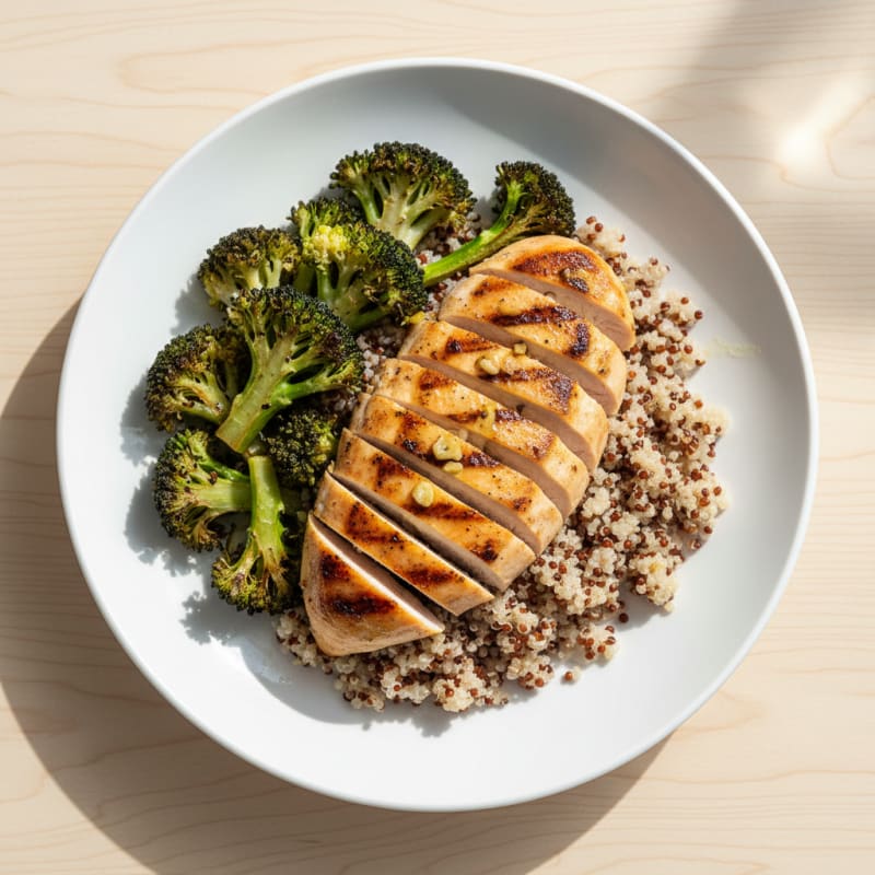 Grilled Chicken Breast with Quinoa and Roasted Broccoli