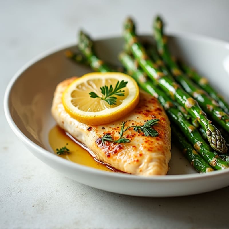 Lemon Garlic Pan Seared Chicken with Roasted Asparagus