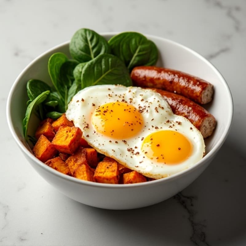 Savory Breakfast Power Bowl with Fluffy Eggs and Crispy Sweet Potatoes