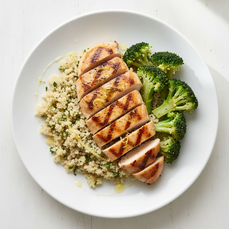 Grilled Chicken Breast with Quinoa and Steamed Broccoli