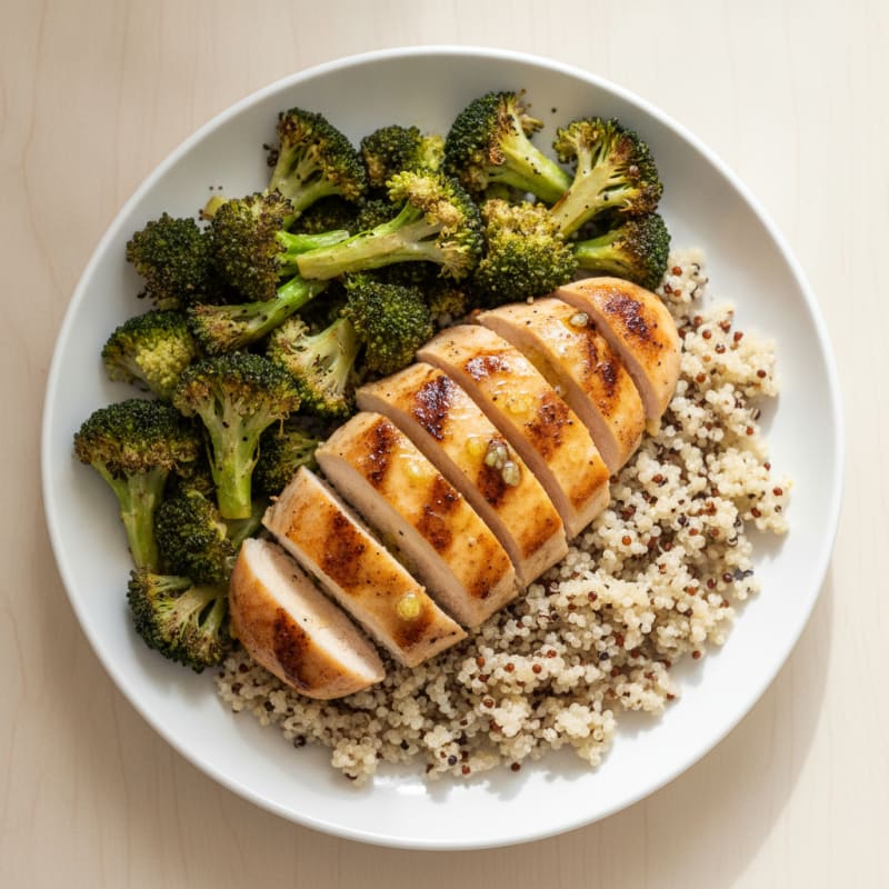 Grilled Chicken Breast with Quinoa and Roasted Broccoli