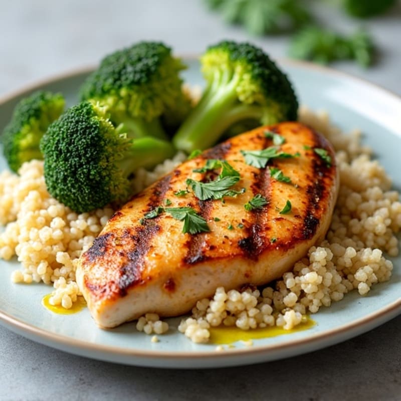 Grilled Chicken Breast with Quinoa and Roasted Broccoli