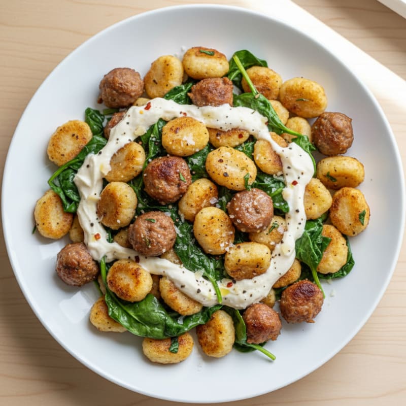 Creamy Cauliflower Gnocchi with Chicken Sausage and Spinach