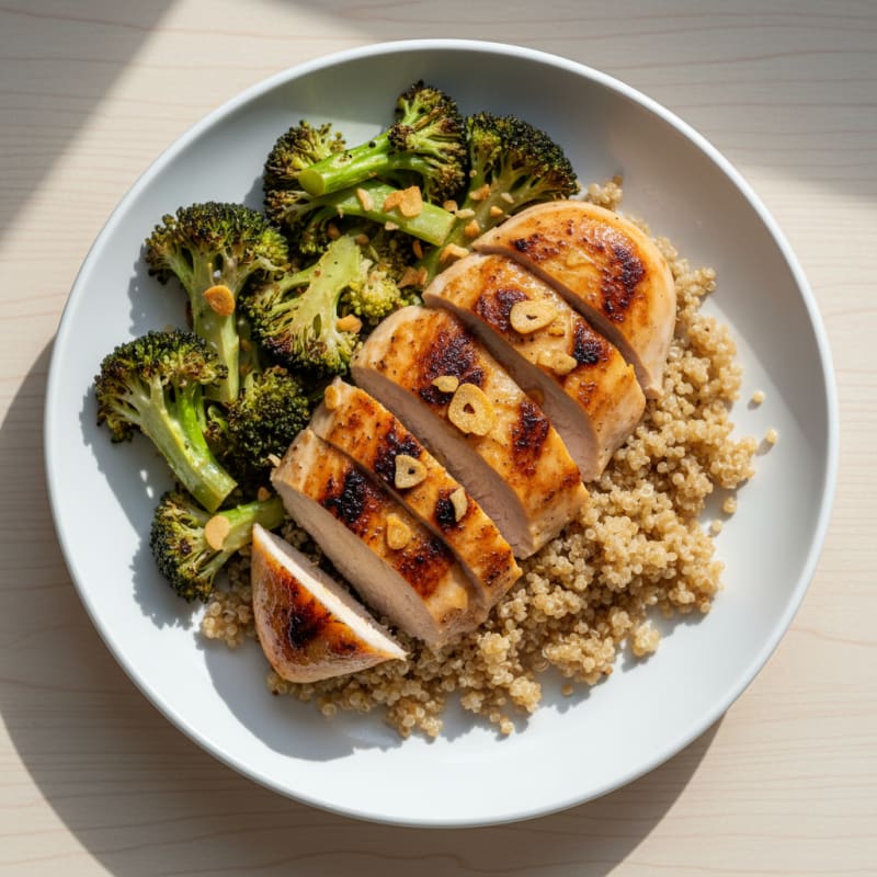 Grilled Chicken Breast with Roasted Broccoli and Quinoa