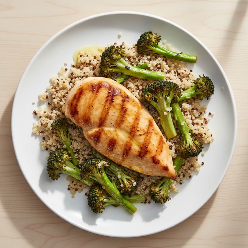 Grilled Chicken Breast with Quinoa and Roasted Broccoli