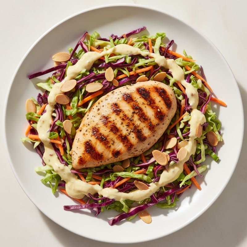 Grilled Chicken Breast with Crunchy Cabbage Slaw