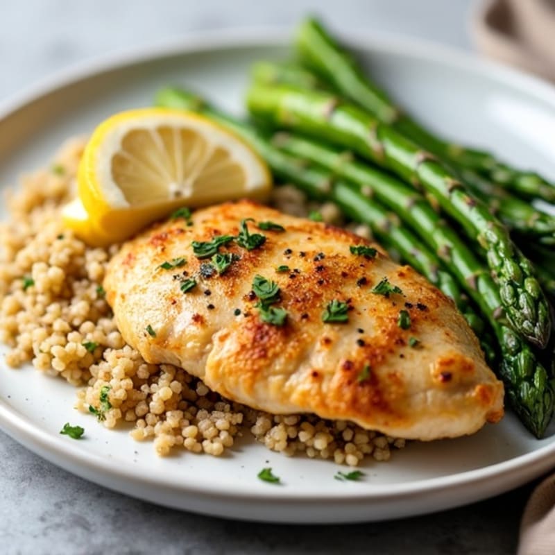 Crispy Lemon Herb Chicken with Roasted Asparagus and Quinoa