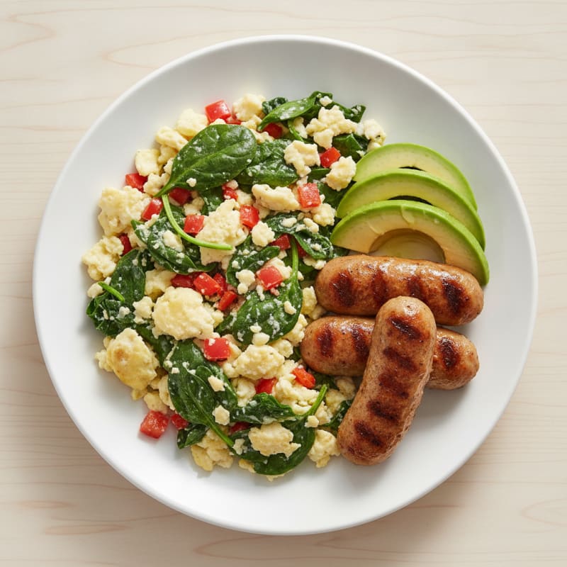Egg White and Spinach Scramble with Grilled Turkey Sausage