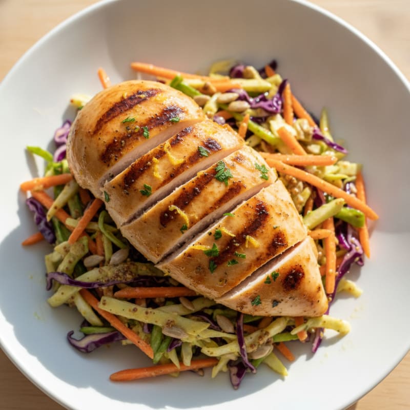 Grilled Chicken Breast with Crunchy Veggie Slaw