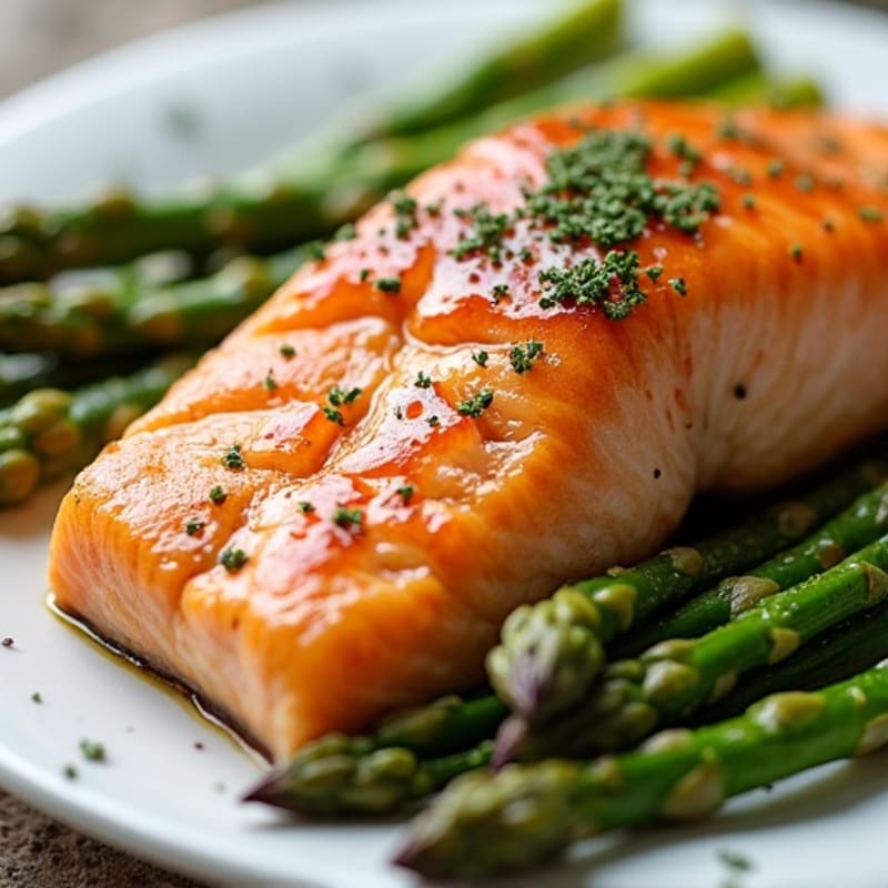 Flaky Maple Glazed Salmon with Roasted Asparagus
