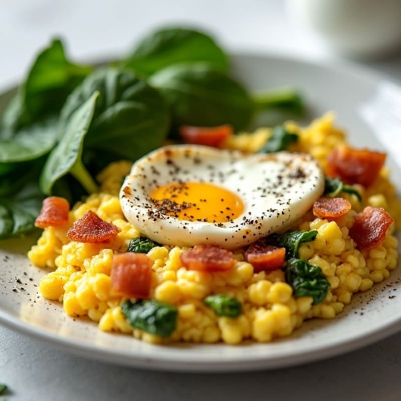 Cottage Cheese Egg Scramble with Spinach and Turkey Bacon