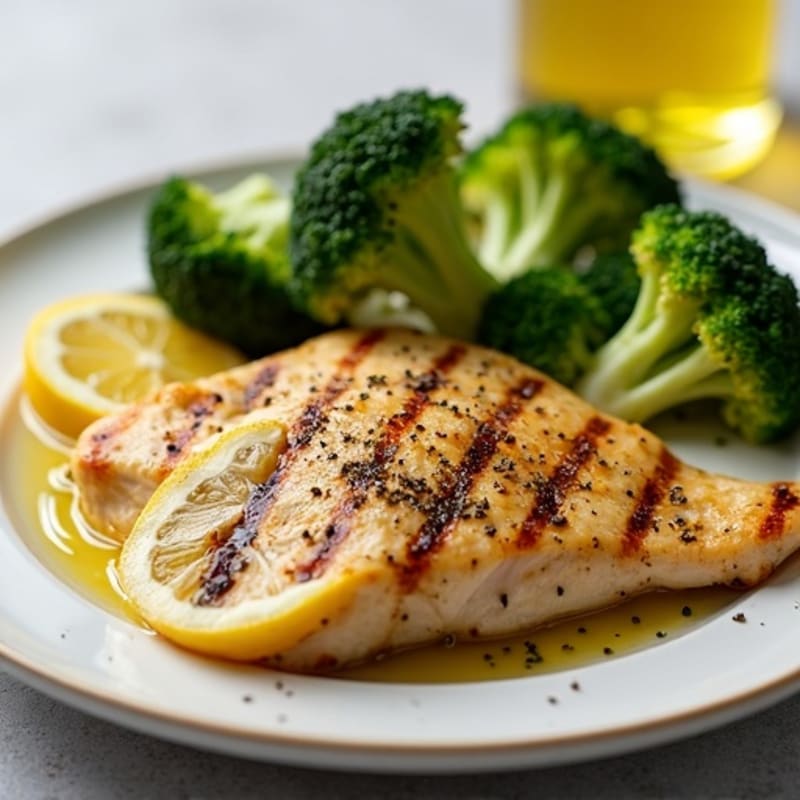 Grilled Lemon-Garlic Chicken Breast with Roasted Broccoli
