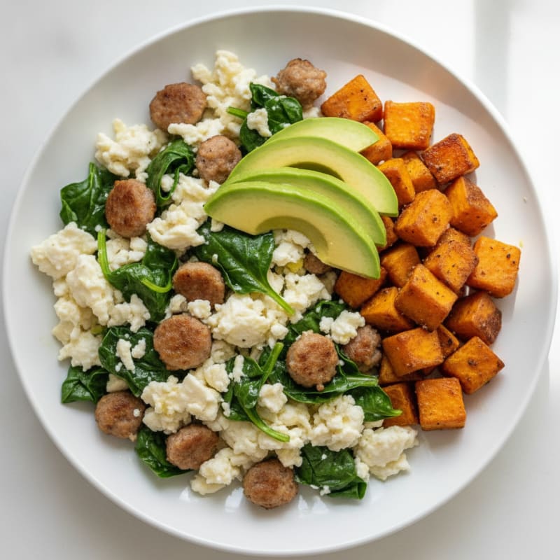 Egg White and Turkey Sausage Scramble with Spinach