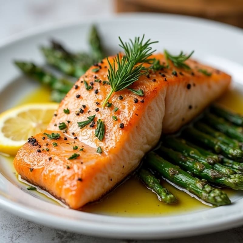 Crispy Lemon-Herb Roasted Salmon with Roasted Asparagus