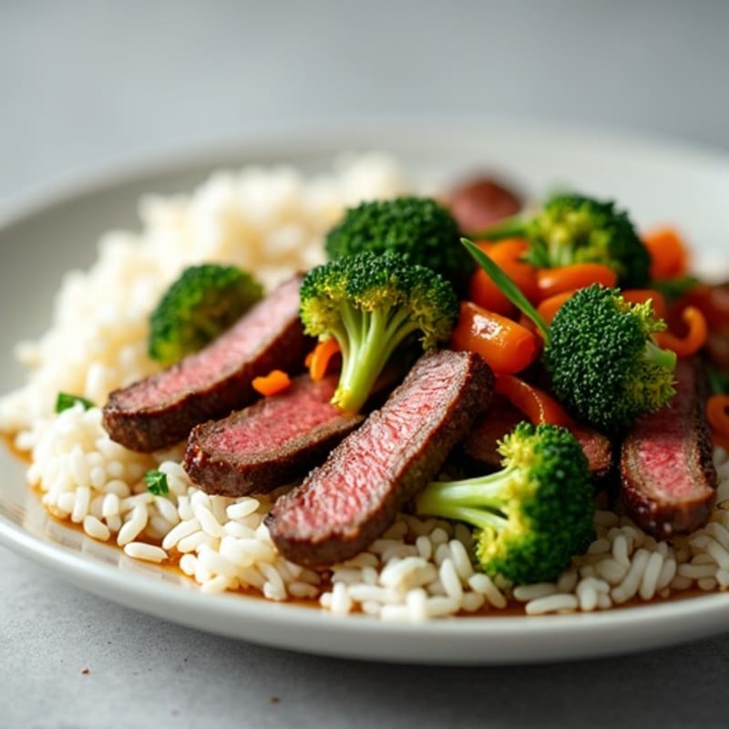 Savory Stir-Fried Beef with Crispy Broccoli and Rice