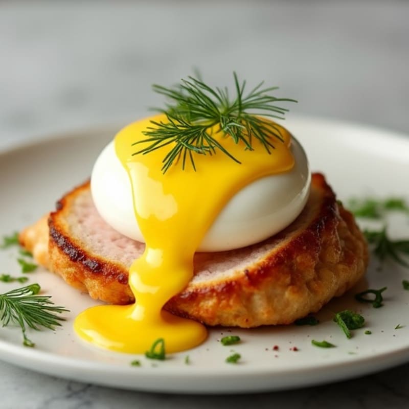 Herb-Poached Eggs with Hollandaise on Crispy Turkey