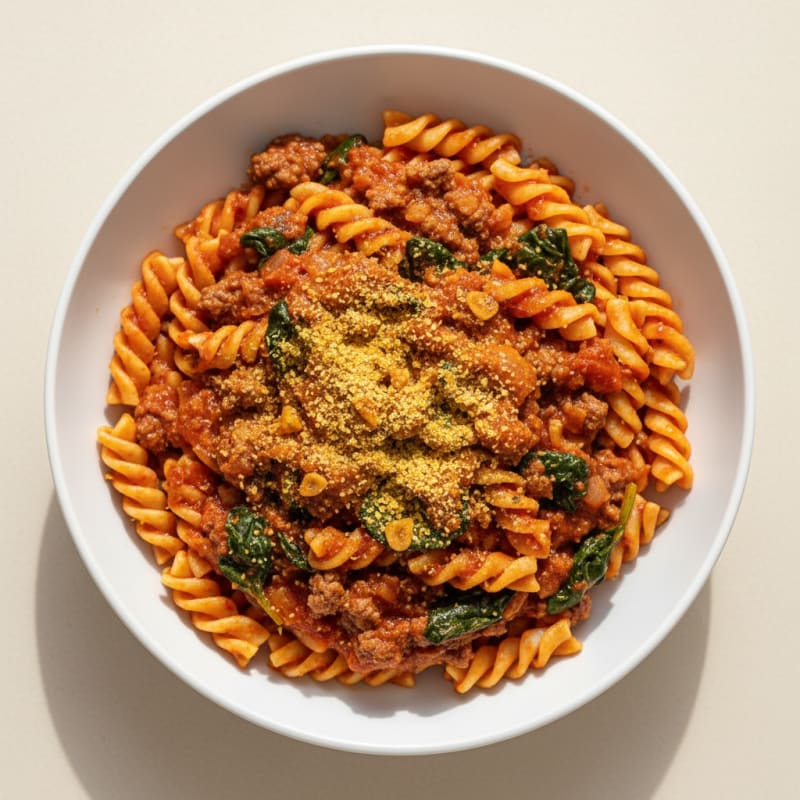Lean Beef Bolognese Pasta with Spinach