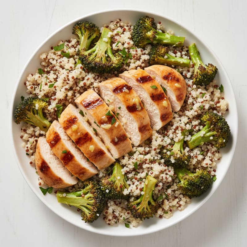 Grilled Chicken Breast with Roasted Broccoli and Quinoa