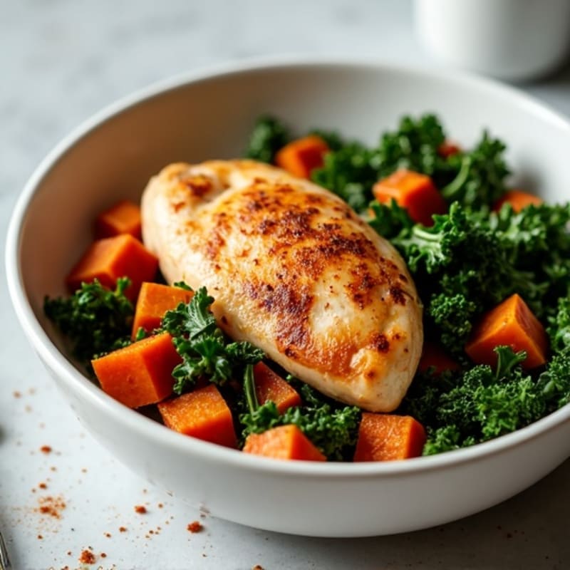 Roasted Chicken and Sweet Potato Hash with Crispy Kale