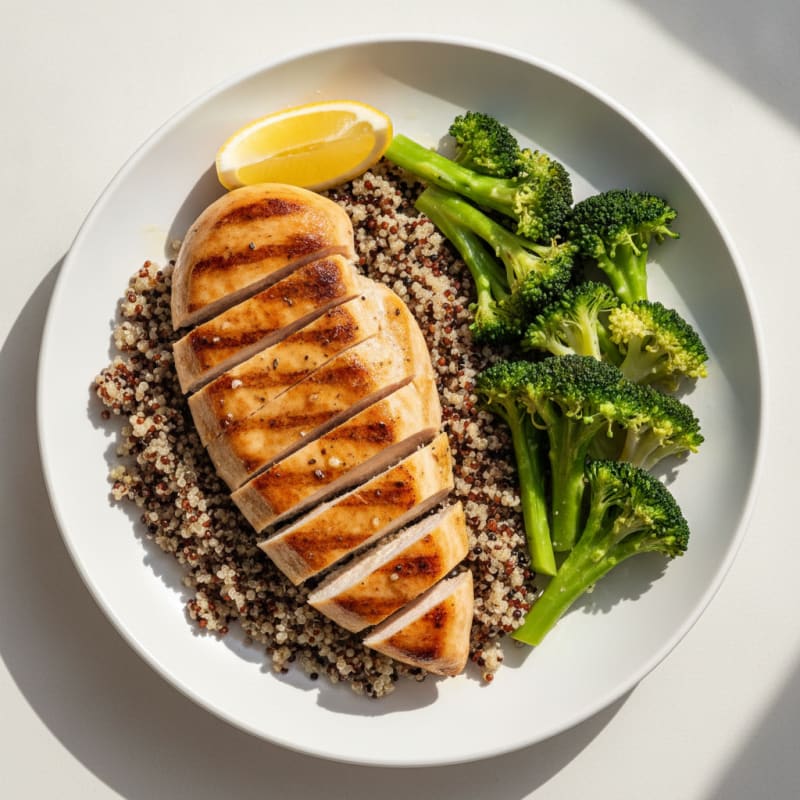 Grilled Chicken Breast with Quinoa and Steamed Broccoli
