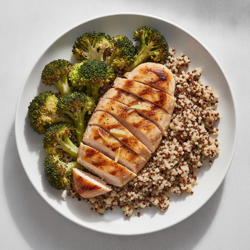Grilled Chicken Breast with Quinoa and Roasted Broccoli
