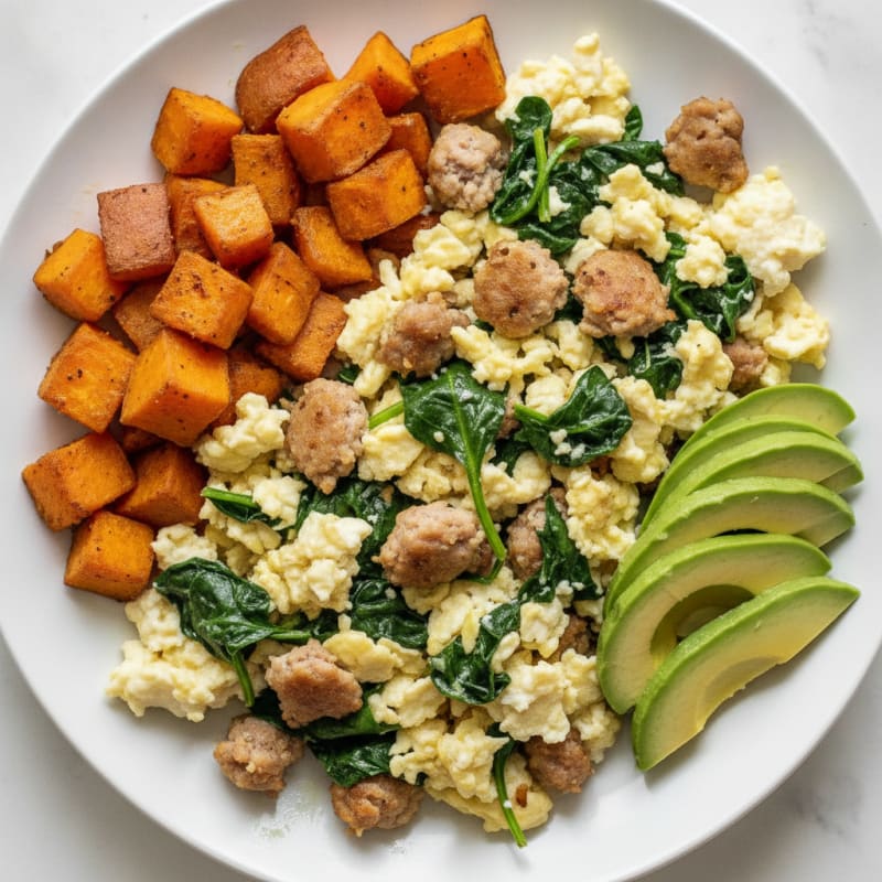 Egg White Scramble with Turkey Sausage and Spinach