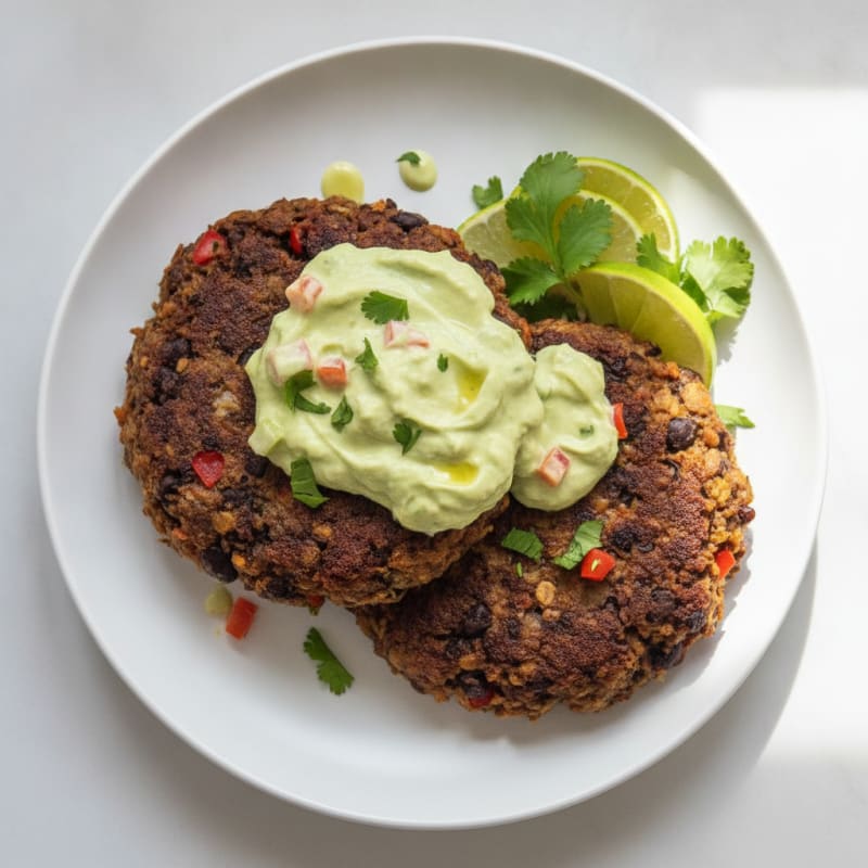 Hearty Black Bean Burgers with Avocado Crema
