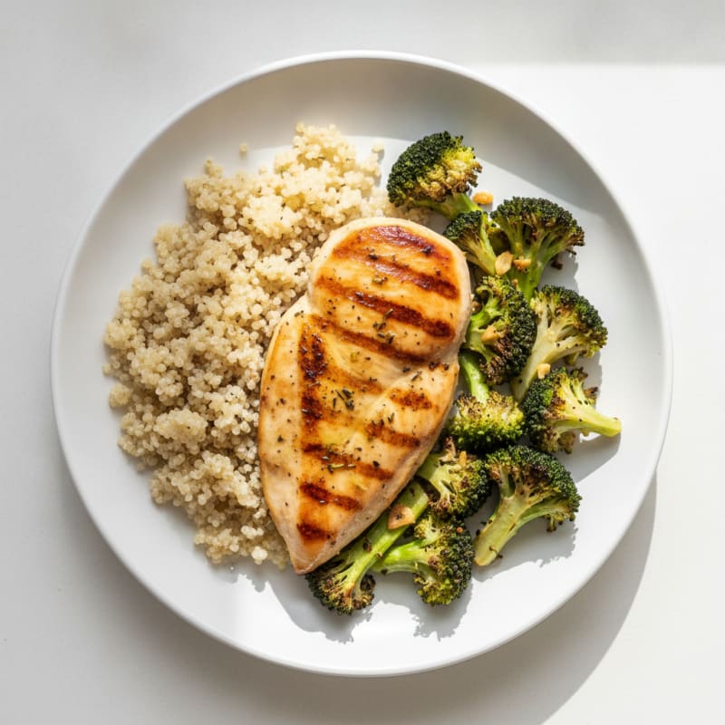 Grilled Chicken Breast with Quinoa and Roasted Broccoli