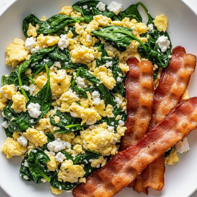 Cottage Cheese Scramble with Spinach and Turkey Bacon