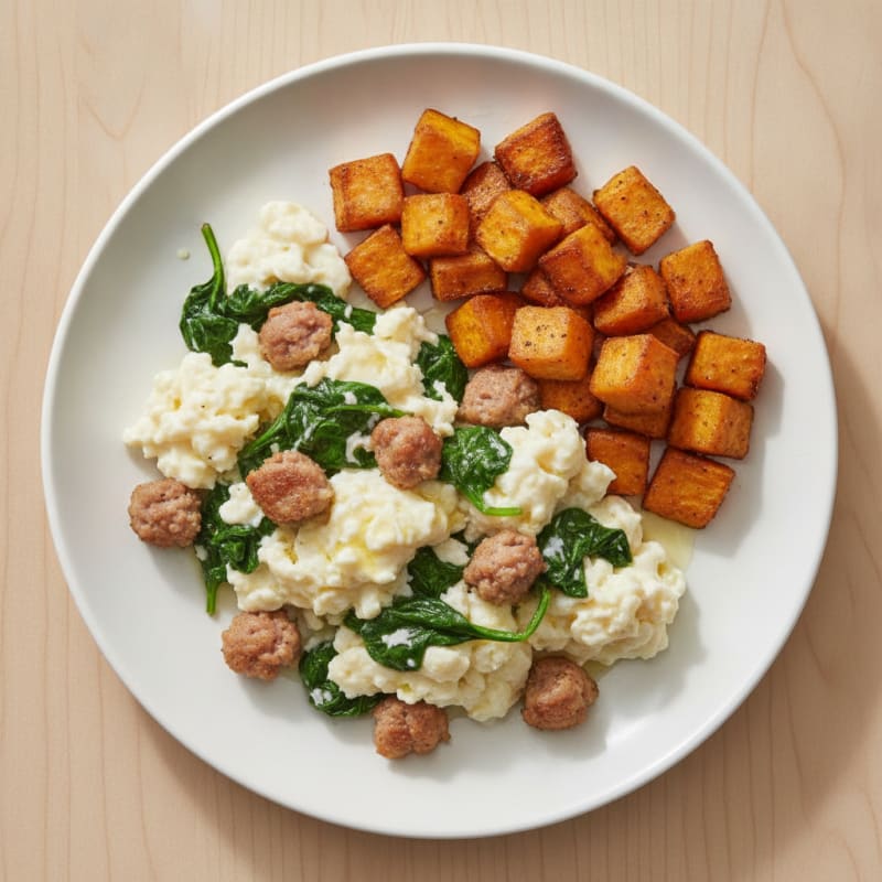 Egg White Scramble with Turkey Sausage and Spinach