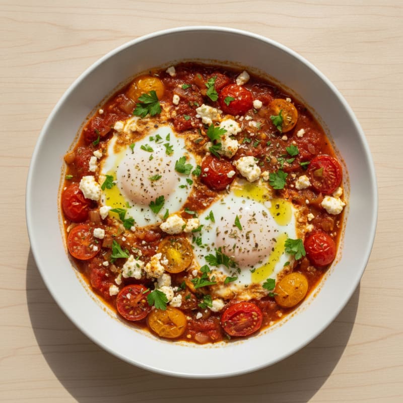 Mediterranean Baked Eggs with Roasted Tomatoes