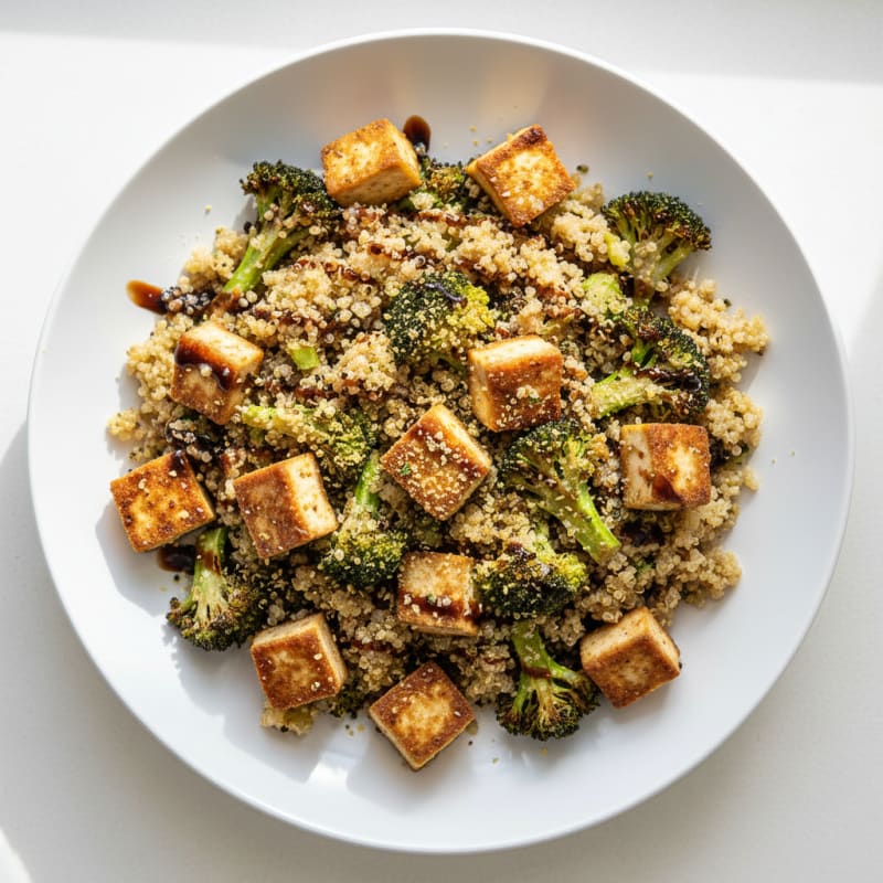 Crispy Tofu and Quinoa Power Bowl with Roasted Broccoli