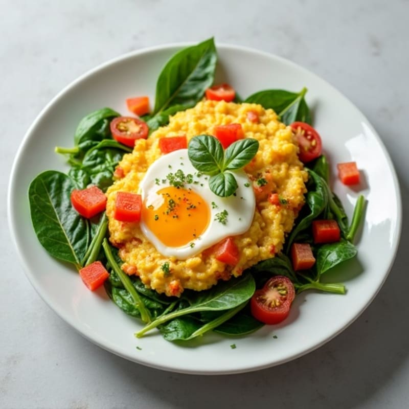 Egg White Veggie Scramble with Cottage Cheese and Fresh Spinach