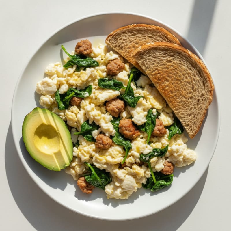 Egg White Scramble with Turkey Sausage and Spinach