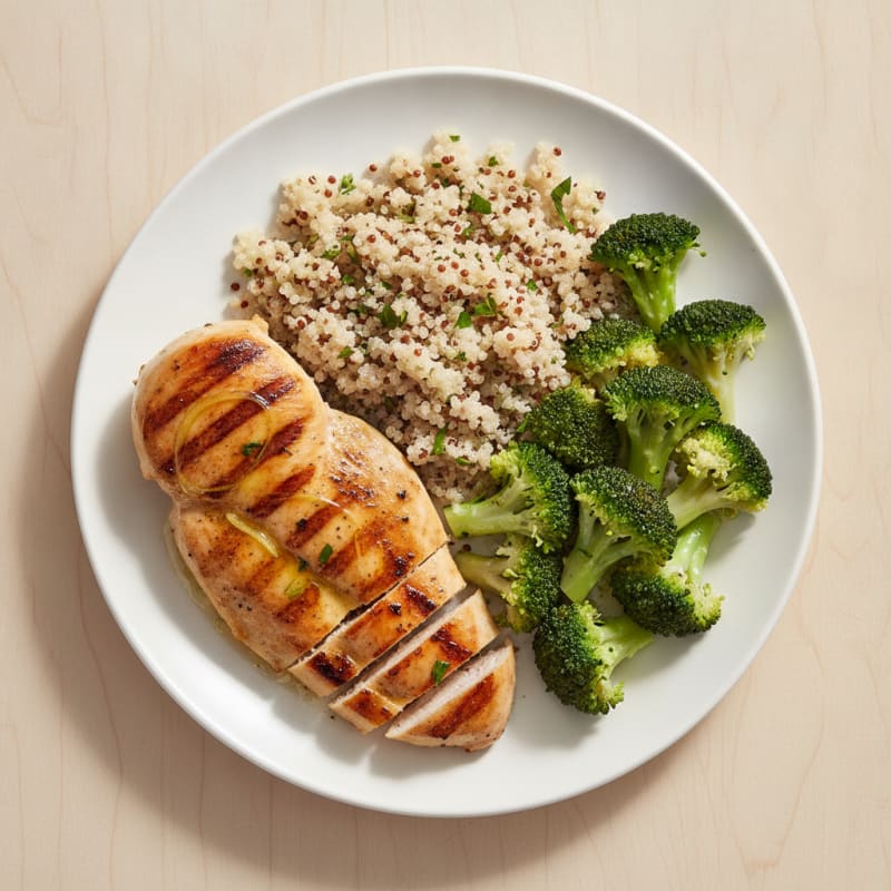Grilled Chicken Breast with Quinoa and Steamed Broccoli