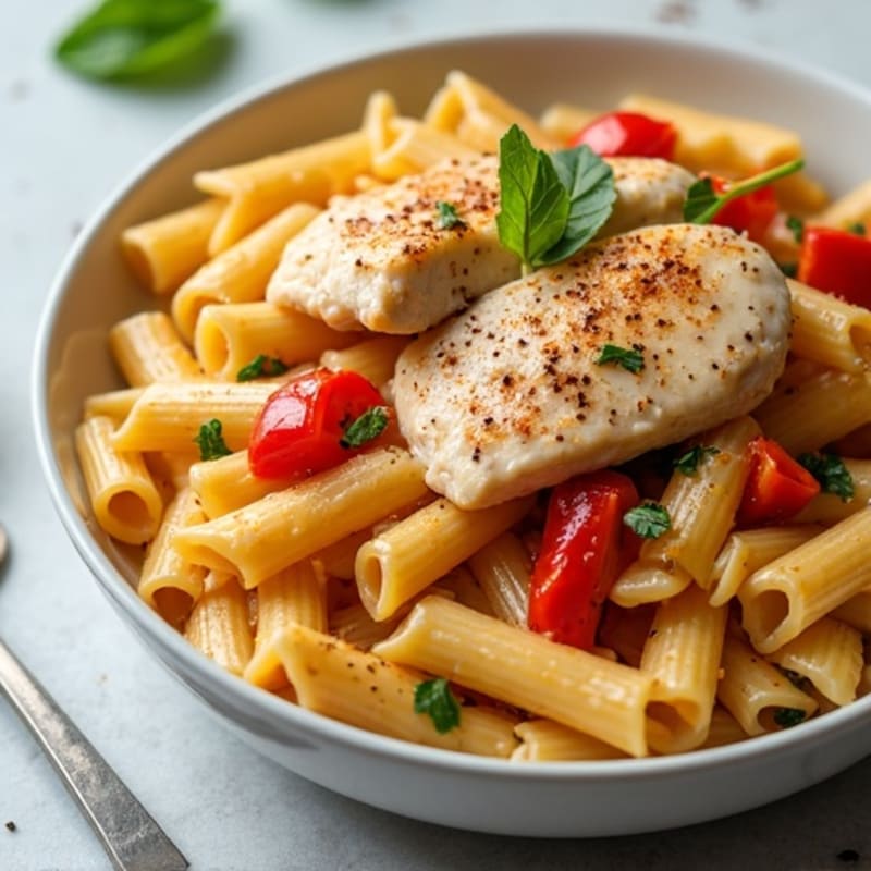 Spicy Creamy Chicken Pasta with Sautéed Bell Peppers