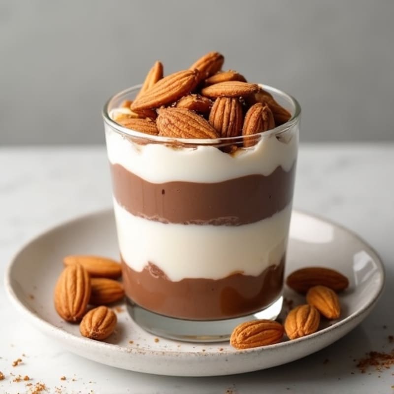 Chocolate Protein Greek Yogurt Parfait with Almonds
