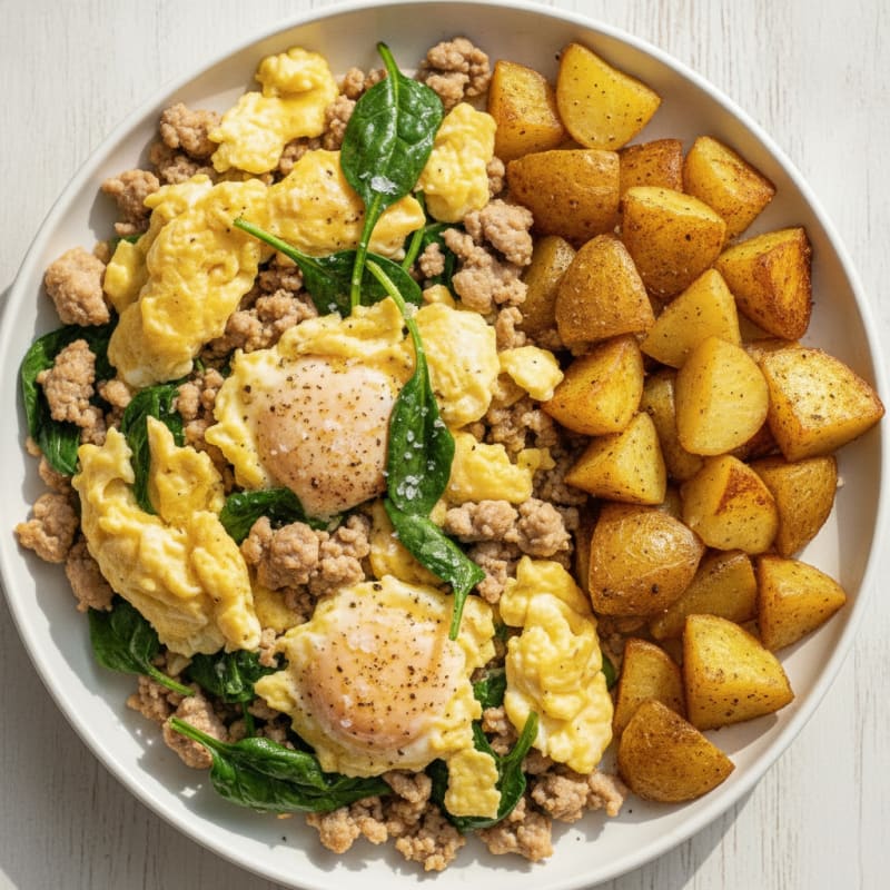 Scrambled Eggs with Turkey and Spinach
