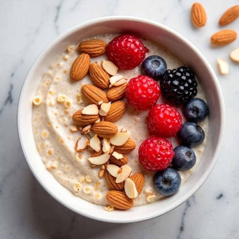 Creamy Protein Oats with Fresh Berries and Crunchy Almonds