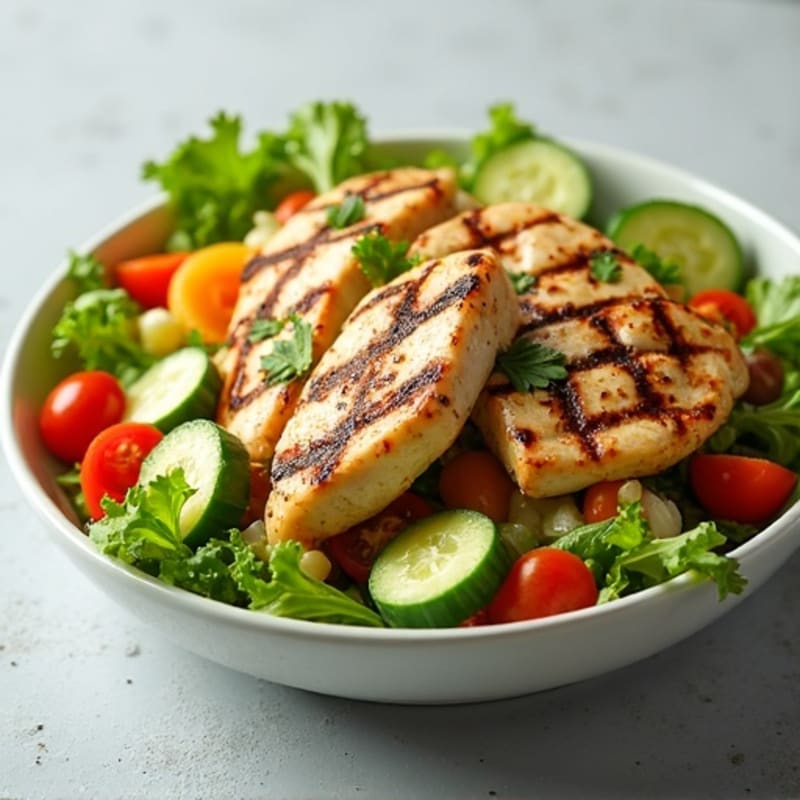 Grilled Chicken Salad with Crunchy Vegetables and Lemon Vinaigrette