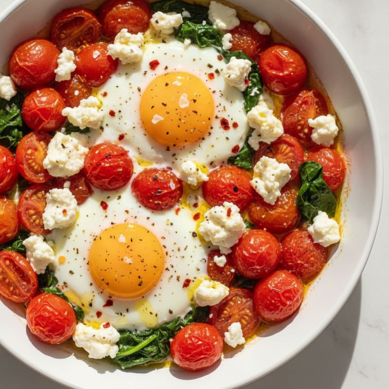 Baked Eggs with Roasted Tomatoes and Feta