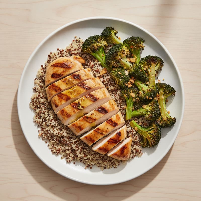 Grilled Chicken Breast with Quinoa and Roasted Broccoli
