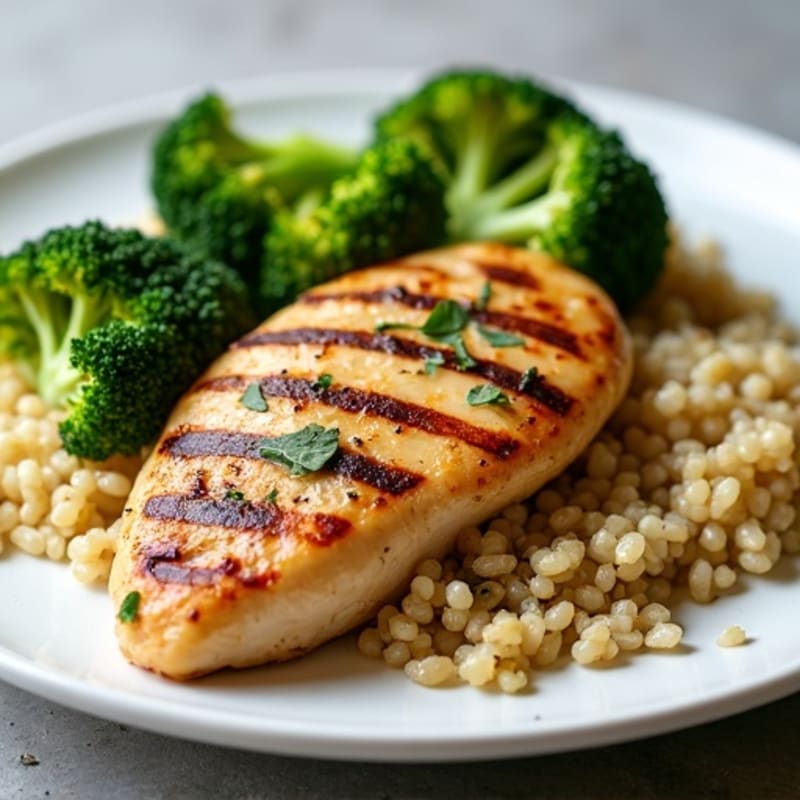 Grilled Chicken Breast with Roasted Broccoli and Quinoa