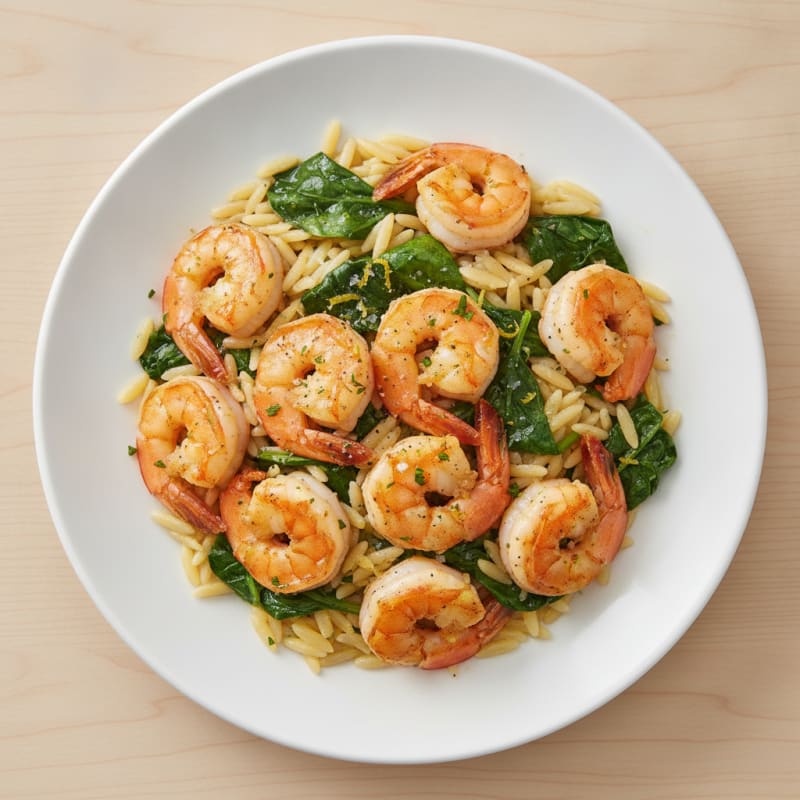 Lemon-Garlic Shrimp with Orzo and Spinach
