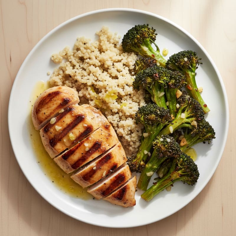 Grilled Chicken Breast with Quinoa and Roasted Broccoli