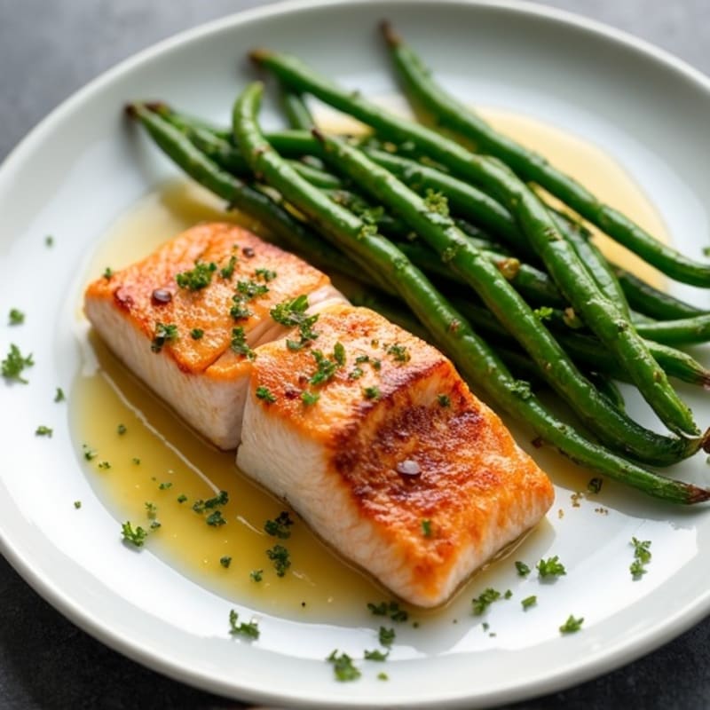 Crispy-Skinned Salmon with Garlic Roasted Green Beans