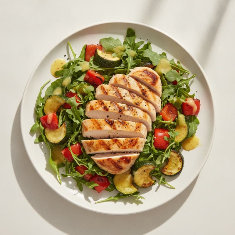 Grilled Chicken and Roasted Vegetable Salad with Lemon Vinaigrette