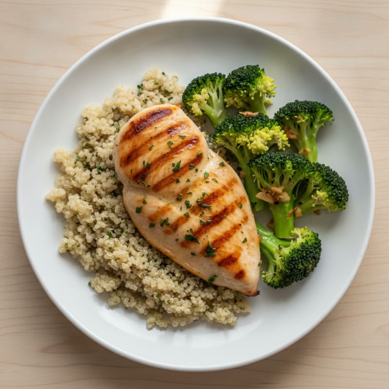Grilled Chicken Breast with Quinoa and Steamed Broccoli